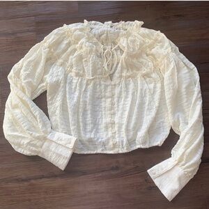 Free People StripedCream Ruffled Women's Top NWT $128 $Firm$